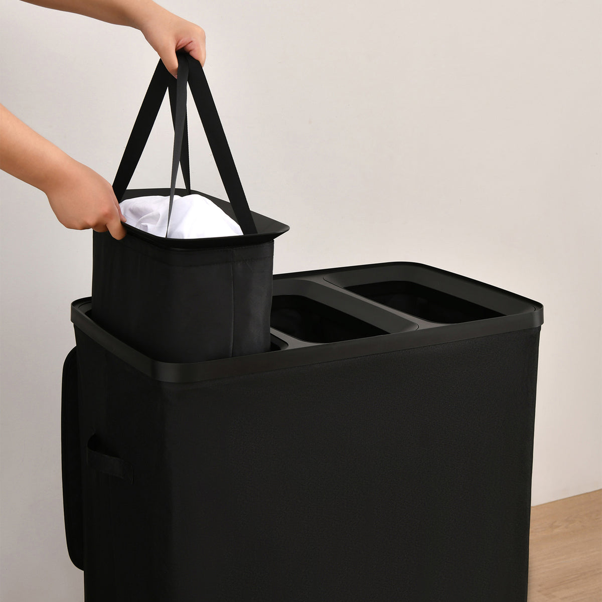 Sherwood Voyager 3-Section Laundry Hamper – 120L Faux Linen Sorter with ...