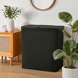 Voyager 3-Section Laundry Hamper 120L Faux Linen 64x40x67cm Black