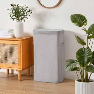 Voyager Slim Laundry Hamper 40L Faux Linen 22x39x67cm Grey