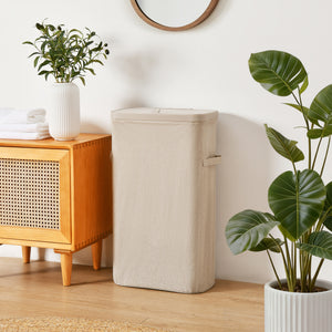 Voyager Slim Laundry Hamper 40L Faux Linen 22x39x67cm Natural