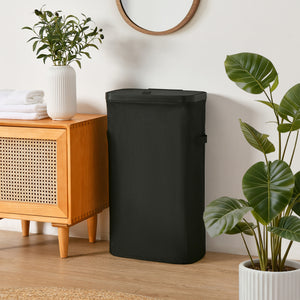 Voyager Slim Laundry Hamper 40L Faux Linen 22x39x67cm Black