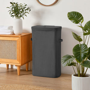 Voyager Slim Laundry Hamper 40L Faux Linen 22x39x67cm Slate