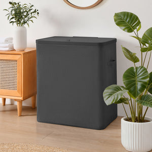 Voyager 3-Section Laundry Hamper 120L Faux Linen 64x40x67cm Slate