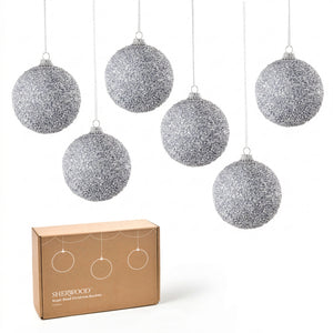 Sugar Bead Christmas Baubles (6 Pack) Silver