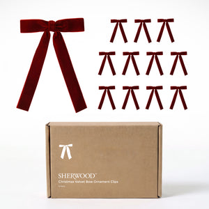 Christmas Velvet Ribbon Bow Ornaments (12 Pack) Red