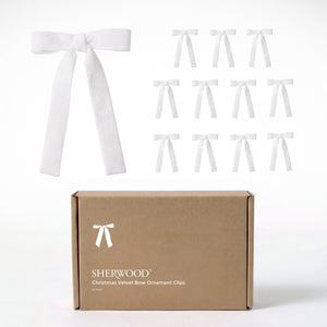 Christmas Velvet Ribbon Bow Ornaments (12 Pack) White