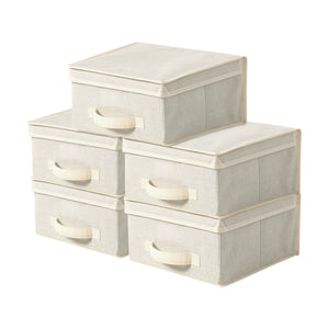 Kasa Faux Linen Collapsible Storage Box with Lid 5 Pack 30x30x16cm Natural