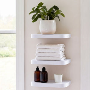 Seiso Curved Corner Floating Wall Shelves Display Rack (Set of 3) White