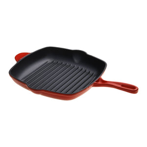 Cast Iron Square Grill Pan 28cm Black Cherry Red