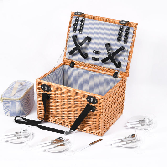 Hunter 4 Person Natural Wicker Picnic Basket Set with Carry Straps