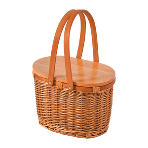 Yarra Oval Wicker Picnic Basket with Lid Tanned 36.5 x 23 x 27cm