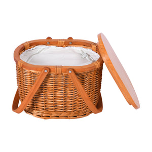 Yarra Oval Wicker Picnic Basket with Lid Tanned 36.5 x 23 x 27cm