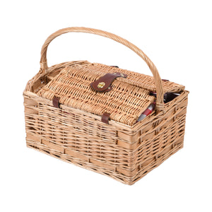 Ascot 4 Person Natural Wicker Picnic Basket with Red & White Gingham Rug Natural Basket 48x33x20 Rug 1.3x1.5m