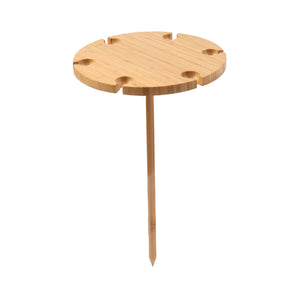 Hunter 6-Person Round Picnic Wine Table with Cheese Knife Set Natural Bamboo 33x33x54.5cm
