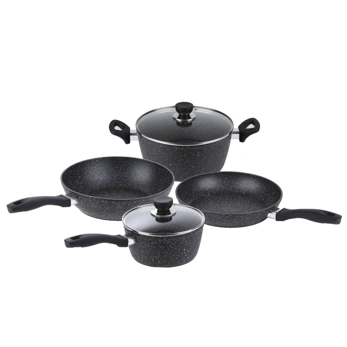 4 Piece Marble Non Stock Stone Coated Cookware Set - Black