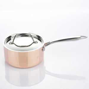 Chef Series 3 Layer Copper Coated Saucepan with Lid - Copper/ Silver