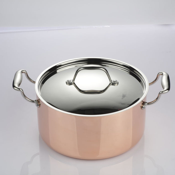 Chef Series 3 Layer Copper Coated Casserole with Lid - Copper/ Silver