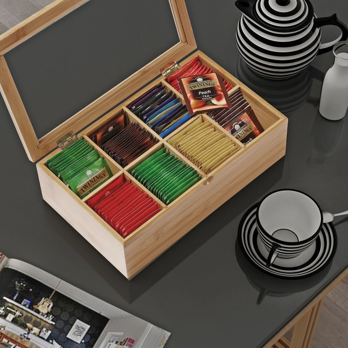 Bamboo 8 Compartment Tea Box with Window – DI Home