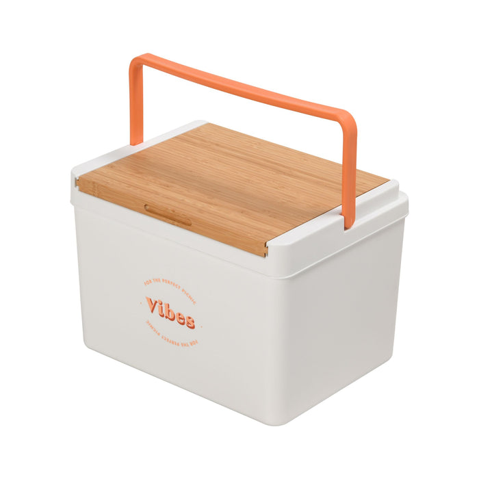 Portable Cooler Box with Bamboo Lid White & Peach 36x27.5x26cm