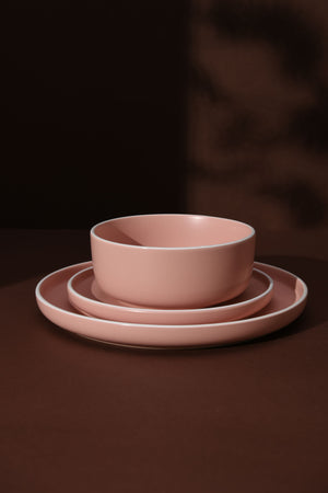 Muse 12-Piece Dinner Set Matte Glaze Pink Clay & White