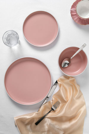 Muse 12-Piece Dinner Set Matte Glaze Pink Clay & White