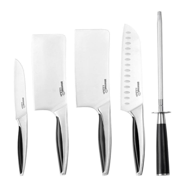 6 Piece Stainless Steel Knife Set with Bamboo Block (Silver)