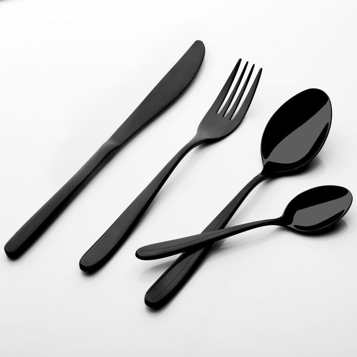 Premium Black Titanium Steel 24 Piece Cutlery Set (Black)