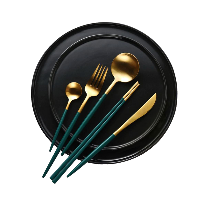 Hemingway Cutlery and Chopstick Set 30 Piece Matte Green/Gold