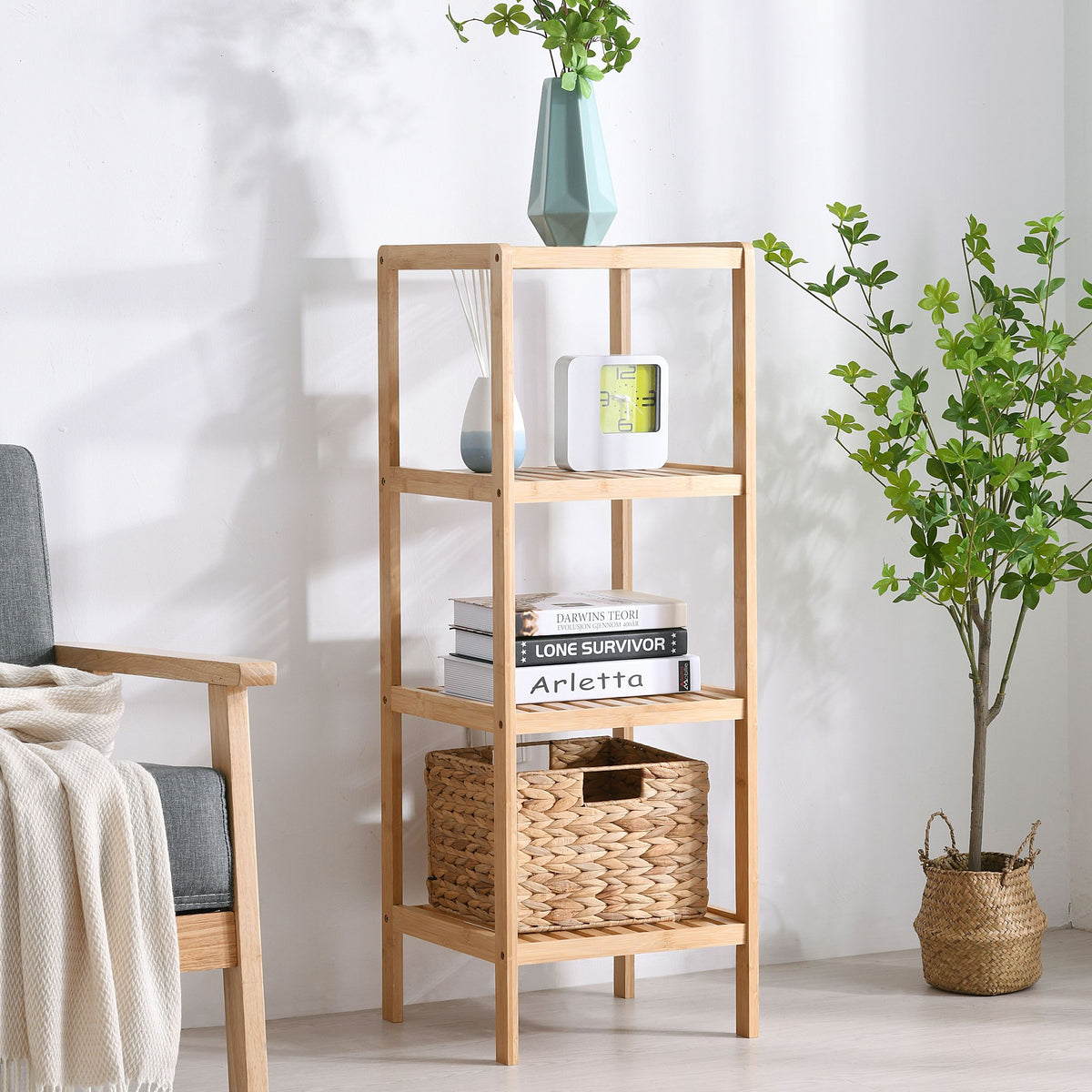 Vivonne 4Tier Bamboo Shelf, Natural Bamboo Colour DI Home