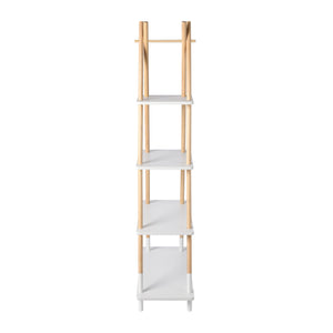 Kusa 4-Tier Natural Wooden A-Frame Ladder Storage Shelf Modern and White Bamboo Tripod Bookcase