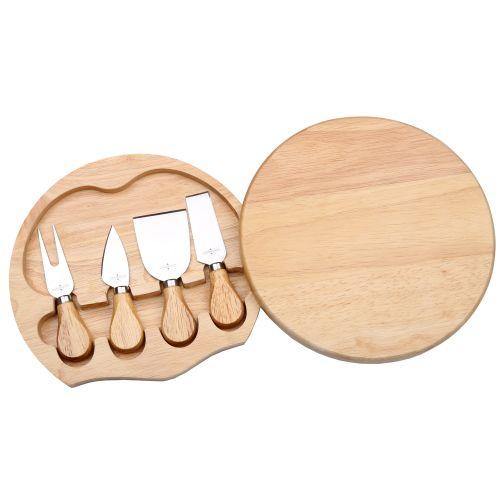 4 Pcs Cheese Knife Set With Wooden Case / Cutting Board - Natural Brown