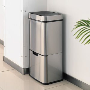 Recycling Sensor Bin, Stainless Steel Touchless Bin for Recycling and Waste, 72 L