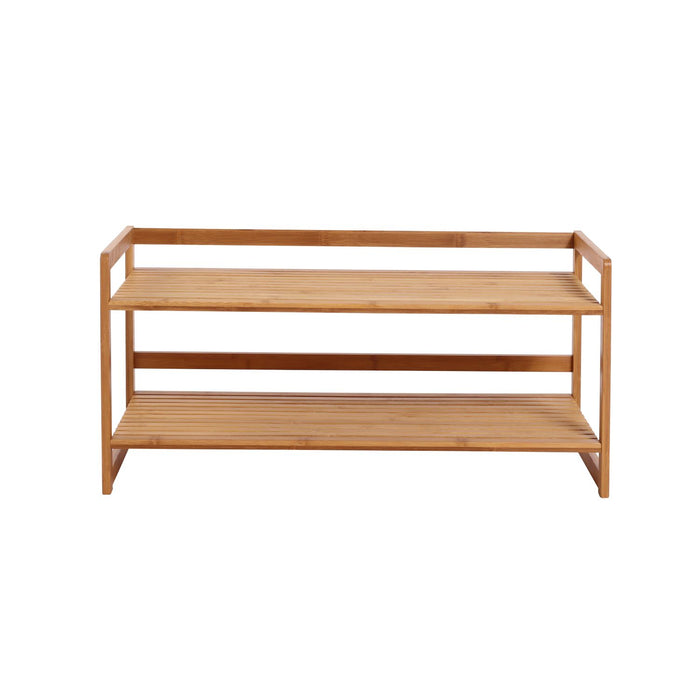 2-Tier Natural Bamboo Shoe Rack with Curved Sides