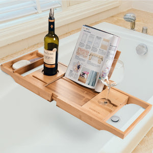 Bamboo Bed & Bathtub Caddy Tray with Support Frame