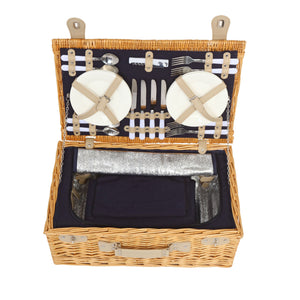 Ascot Natural Deluxe Wicker Picnic Basket 4 People Set - 54x34x20cm