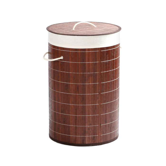 Round Folding Bamboo Laundry Basket Hamper with Lid Natural Bamboo
