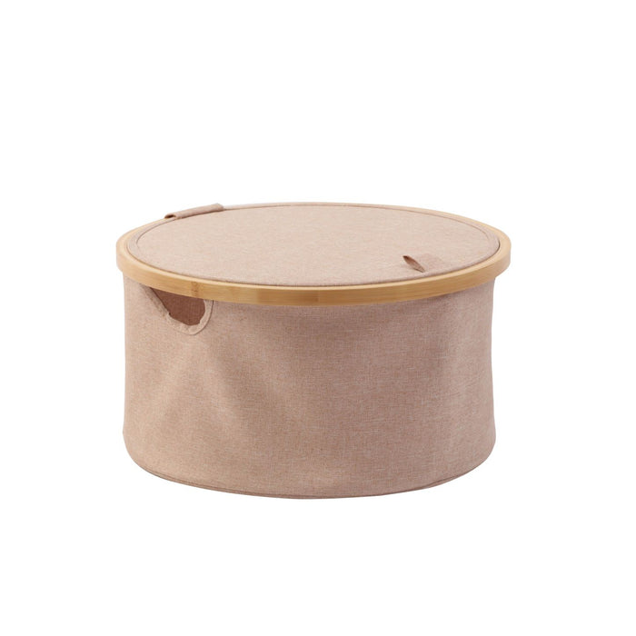 Round Linen & Bamboo Laundry Hamper with Cover Rose Gold