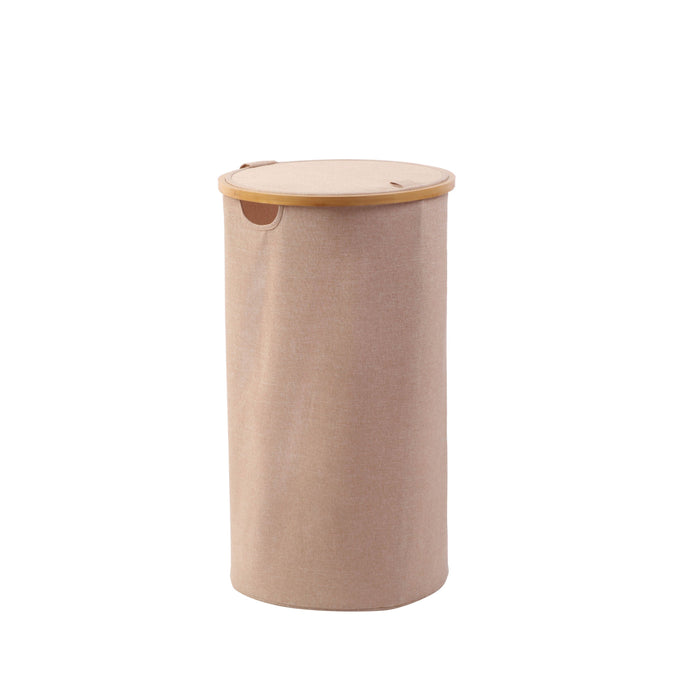 Tall Round Linen & Bamboo Laundry Hamper with Cover - Rose Gold