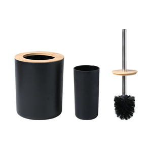 Bathroom Accessory Set – 2-Piece Bamboo Toilet Brusher and Rubbish Bin Black
