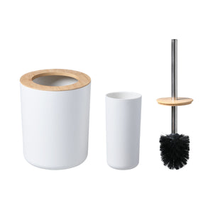 Bathroom Accessory Set – 2-Piece Bamboo Toilet Brusher and Rubbish Bin White