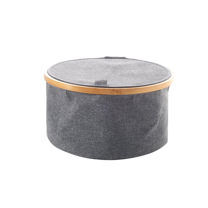 Linen & Bamboo Round Laundry Bag with Cover - Grey