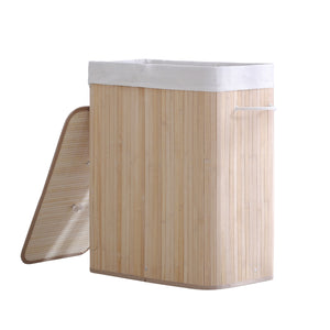 Extra Large Rectangular Foldable Bamboo Laundry Hamper- 2 Sided - Natural Brown