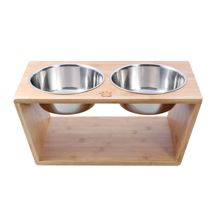 Raised Bamboo Feeder with Dual steel bowls