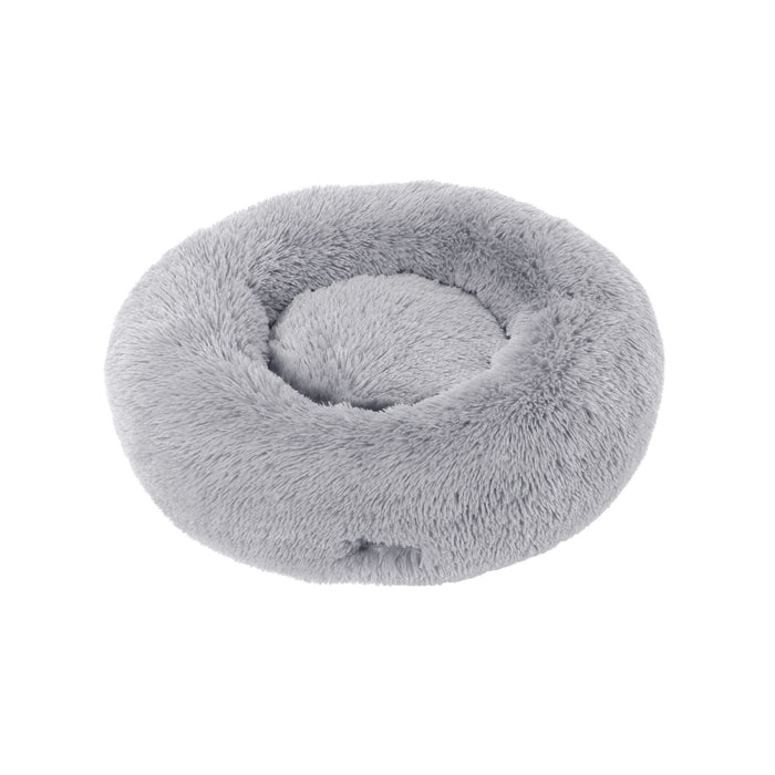 Shaggy Faux Fur Donut Calming Pet Nest Bed - Grey