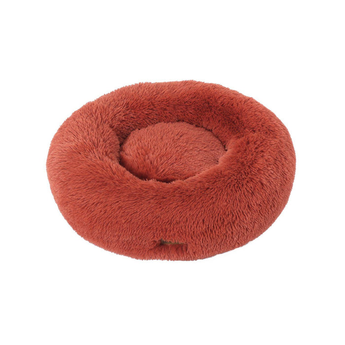 Shaggy Faux Fur Donut Calming Pet Nest Bed - Terracotta