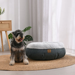 Aspen Luxury Plush/Faux Linen Round Donut Pet Bed
