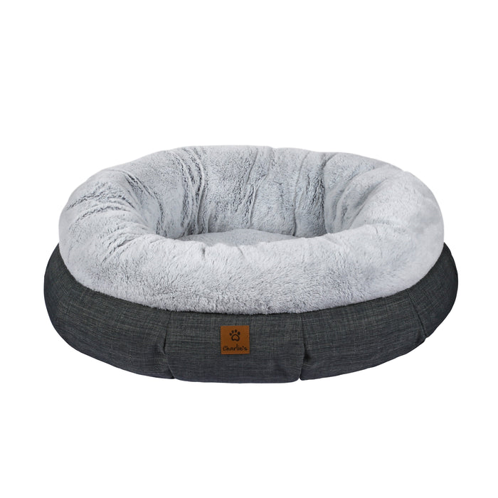 Aspen Luxury Plush/Faux Linen Round Donut Pet Bed