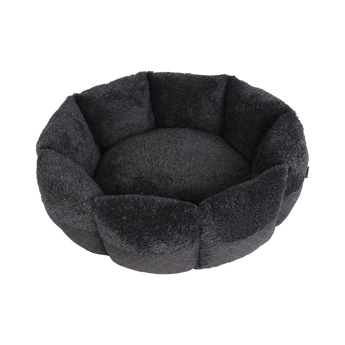 Cuddler Faux Fur Pet Calming Bed with Bolster Round - Grey