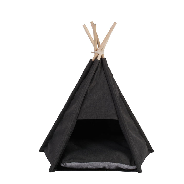 Premium Faux Linen Pet Teepee Tent - Charcoal