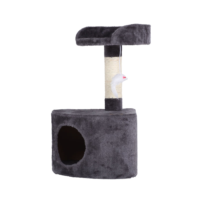 Corner Cat Tree with Cat Cave and Mouse Teaser Toy - Grey